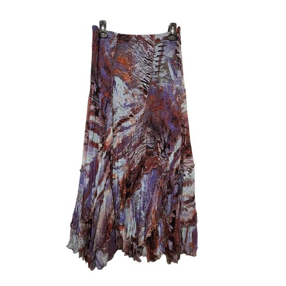 Flair Watercolor Artsy Maxi Skirt Womens LG Asymmetrical Tiers Boho Broomstick - Picture 1 of 12